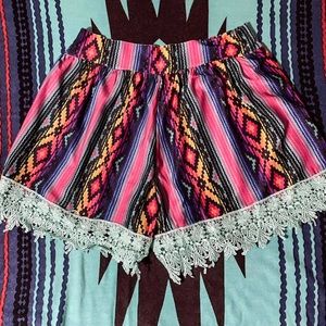 Serape and Lace Shorts